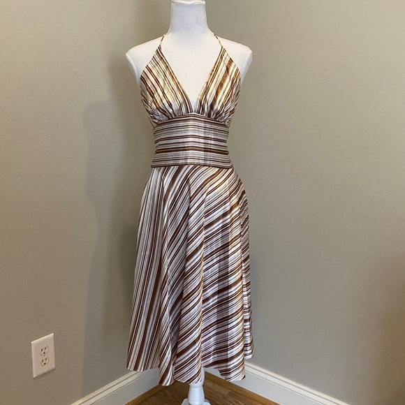 Alyn Paige Dresses & Skirts - Satin-Like, Brown and White Striped Dress with Halter Top